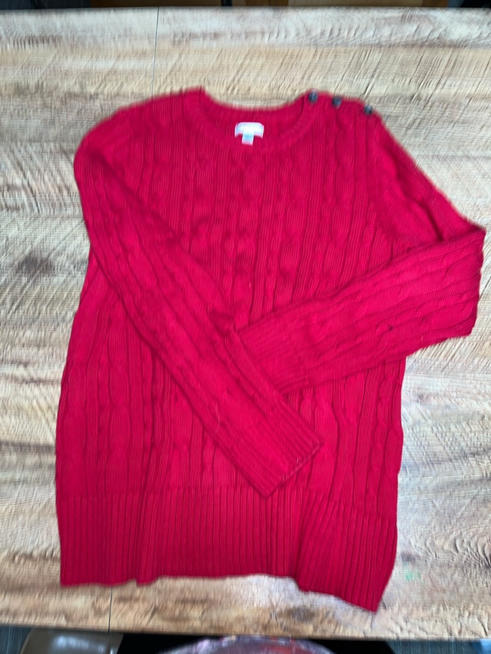 Woman’s Red Cable-Knit Button-Shoulder Sweater